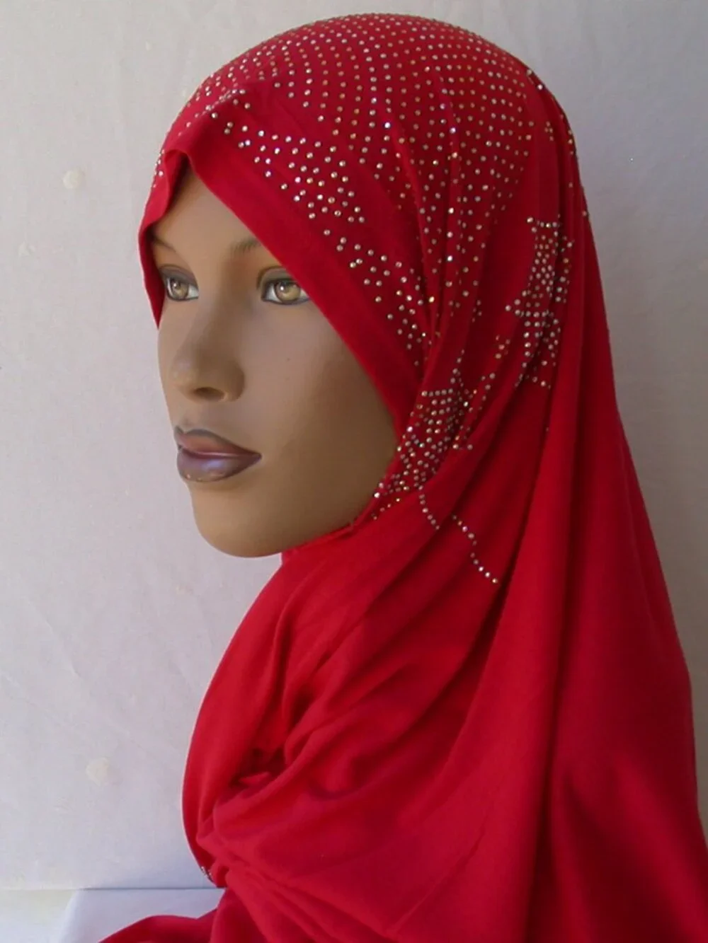 Women's Palestine Red Rhinestone Fashion Jersey Scarf 28 x 70 Headwrap Hijab